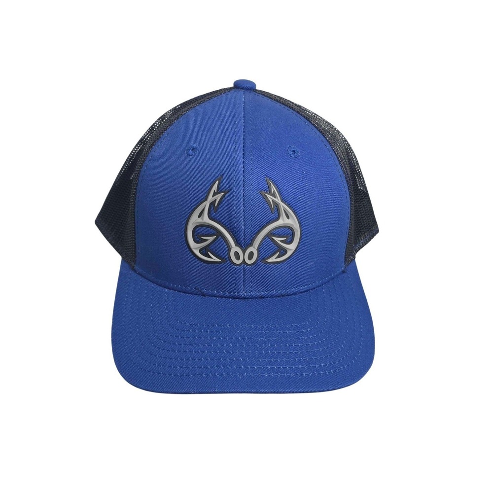 Realtree Fishing Antlers Meshback Snapback Trucker Hat Cap Royal Blue Black NWT